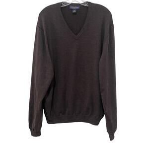 Brooks Brothers Sweater Mens XL Brown Merino Wool V Neck Lightweight Pullover